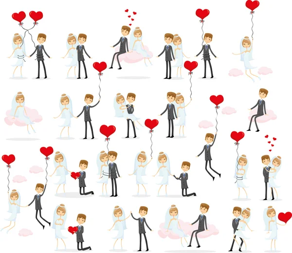 Ensemble de photos de mariage, mariée et marié — Image vectorielle