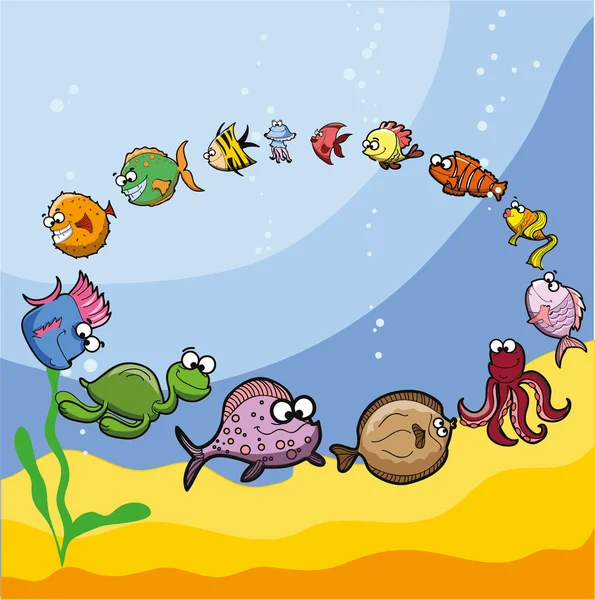 Cartoon cute sea fishes — Stock Vector