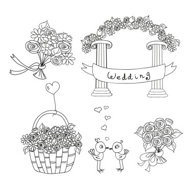 Doodle düğün ya da Sevgililer seti