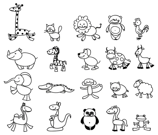 儿童画的涂鸦动物 — 图库矢量图片