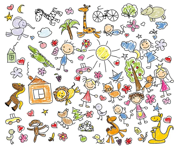 Children's drawings of doodle animals — Stock Vector