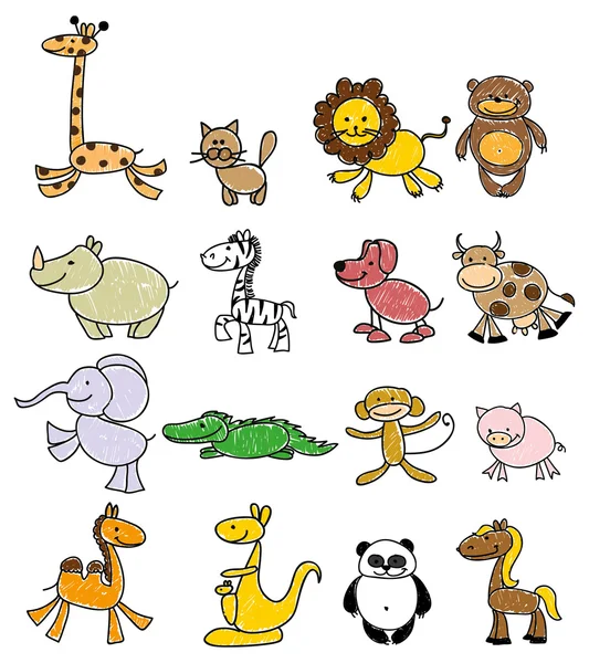 Children's tekeningen van doodle dieren — Stockvector