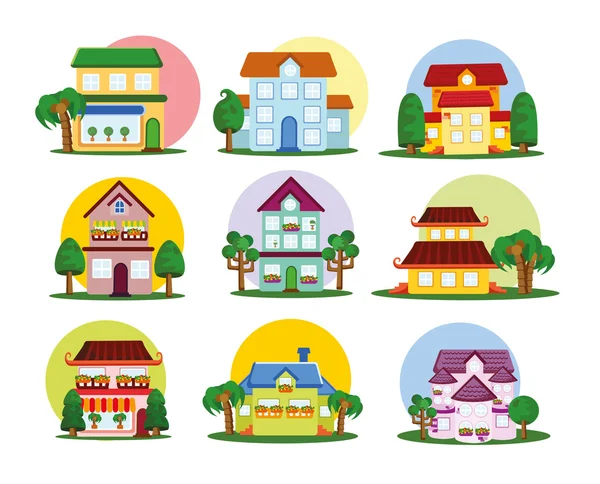 Casas iconos — Vector de stock