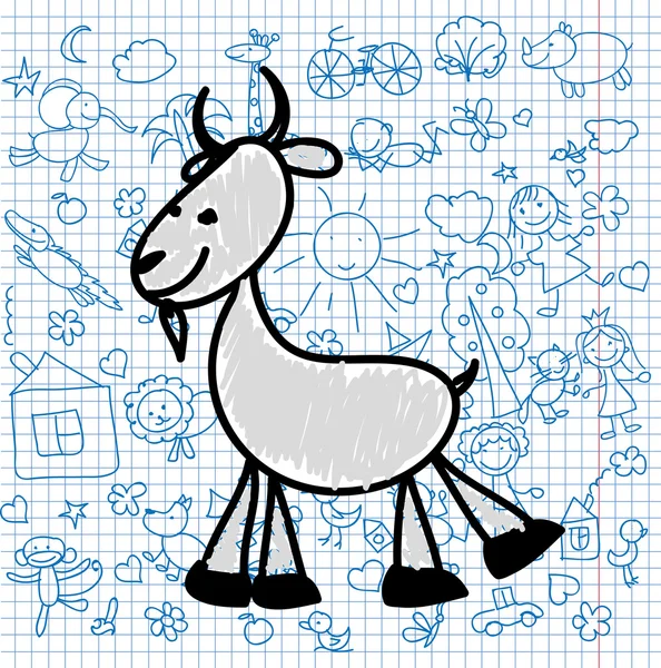 Children's drawings of  goat — Stock Vector