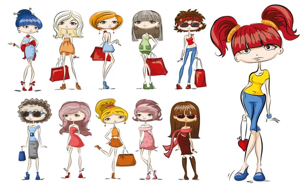 Dibujos animados chicas de moda — Vector de stock