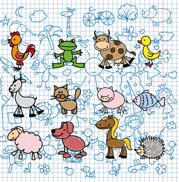 Doodle animales — Vector de stock