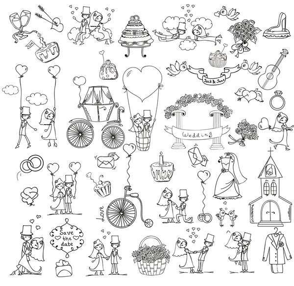 Ensemble de mariage Doodle — Image vectorielle