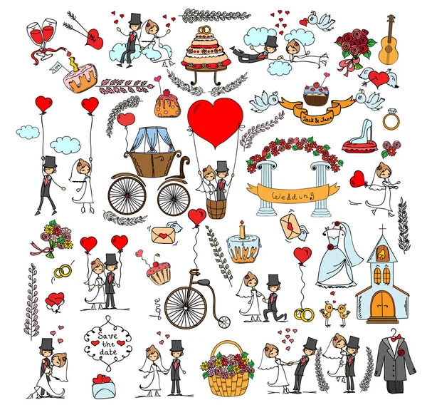 Ensemble de mariage Doodle — Image vectorielle