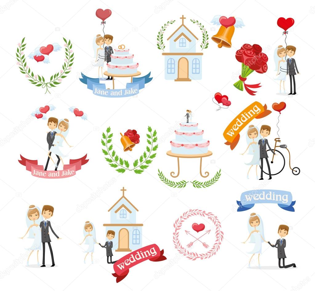 Set of wedding design elements