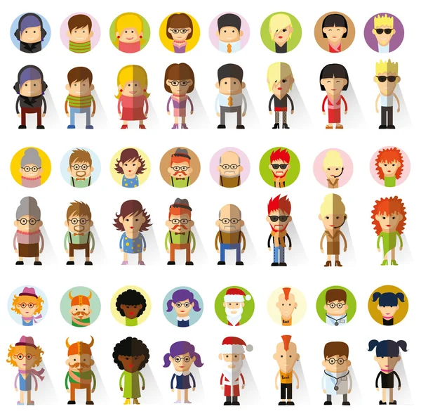 Karakter avatar simgeleri düz tasarım — Stok Vektör