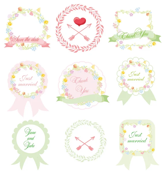 Conjunto de etiquetas de boda redondas — Vector de stock