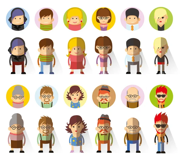 Iconos de carácter avatar en diseño plano — Vector de stock