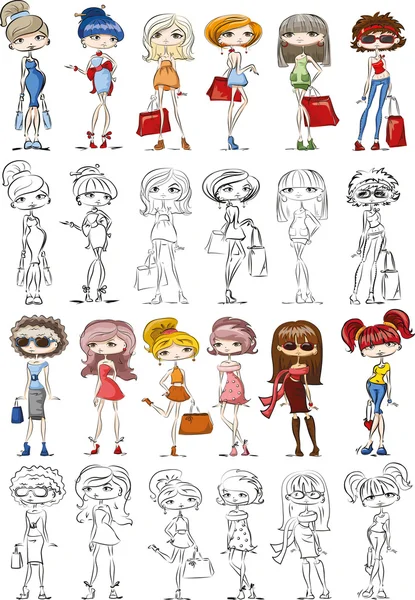 Dibujos animados chicas de moda — Vector de stock