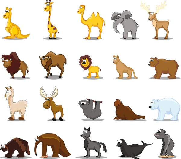 Super conjunto de animales de dibujos animados — Vector de stock