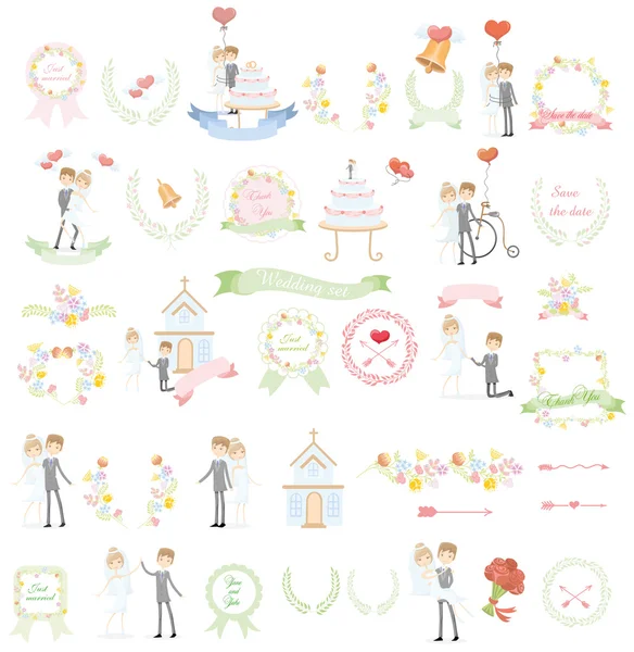 Set of wedding template design elements — Stock Vector