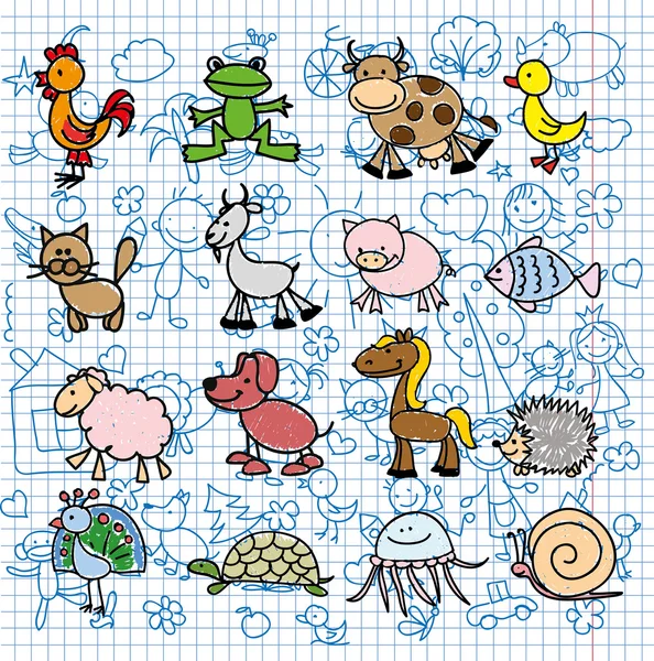 Dibujos infantiles en un cuaderno — Vector de stock