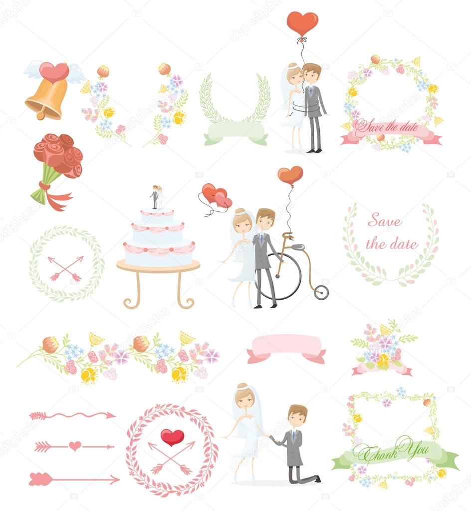 Set of wedding template design elements
