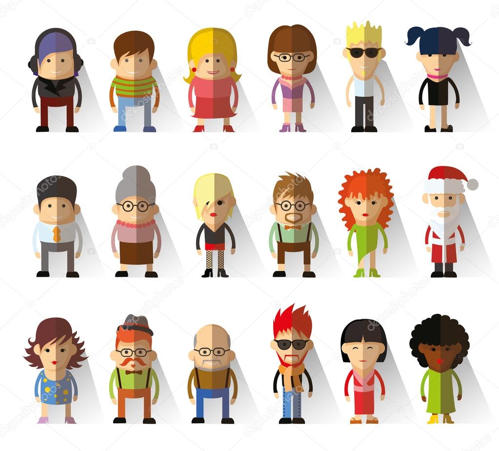 Character avatar icons in flat design