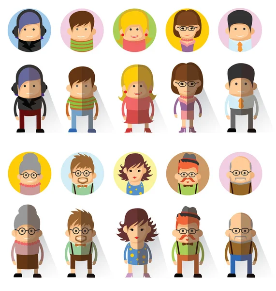 Conjunto de avatar personagem bonito — Vetor de Stock