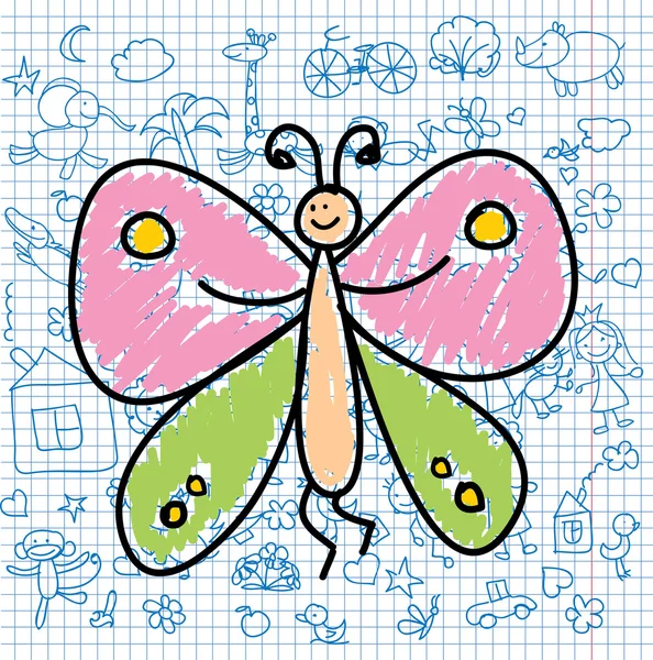 Dessin du papillon gribouillis — Image vectorielle