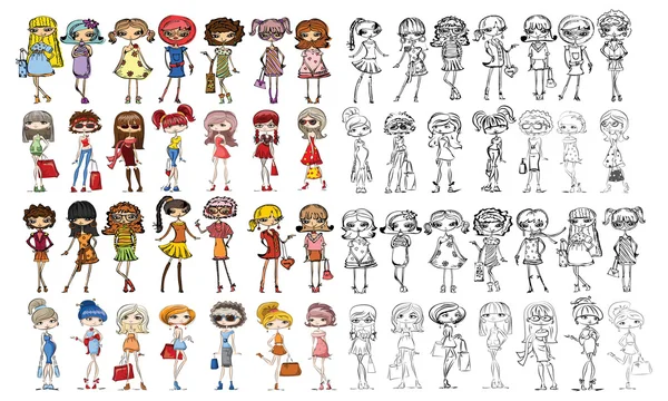 Dibujos animados chicas de moda — Vector de stock