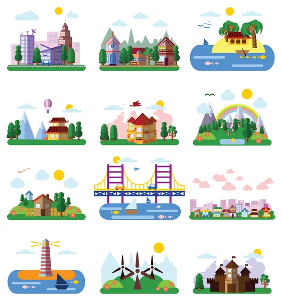 Set of different landscapes — Stock Vector