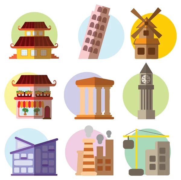 Set of flat buildings — Stock Vector