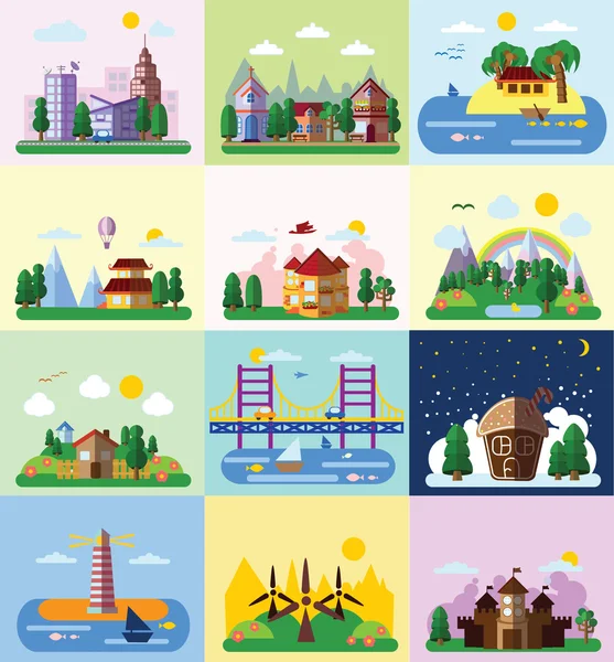 Conjunto de diferentes paisagens — Vetor de Stock