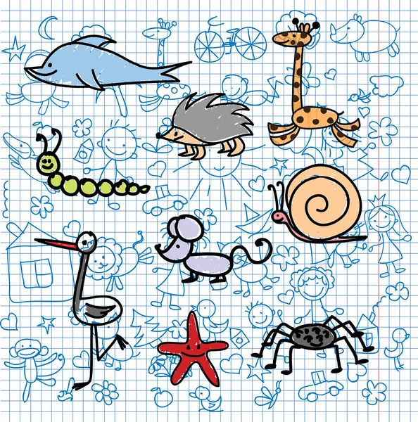 Barnens teckningar djur — Stock vektor
