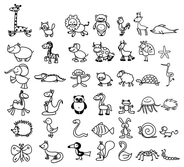 Children's drawings of animals — Stock Vector