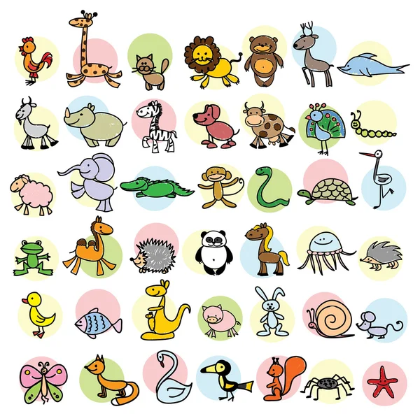 Drawings of doodle animals — Stock Vector