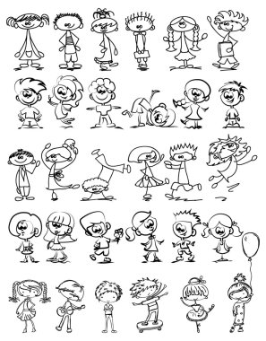 Sevimli mutlu çizgi film çizen çocuklar.