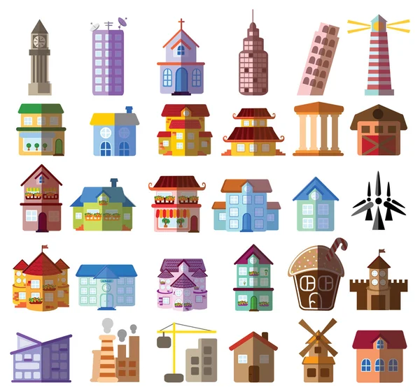 Different buildings and houses icons — Stock Vector