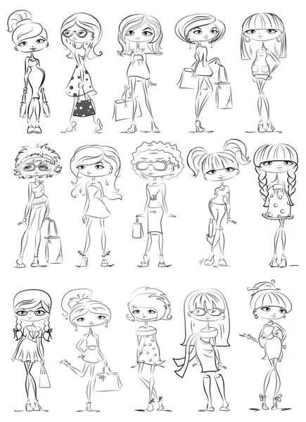 Dibujos animados chicas de moda — Vector de stock