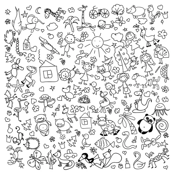 Children's doodle drawings — Stock Vector