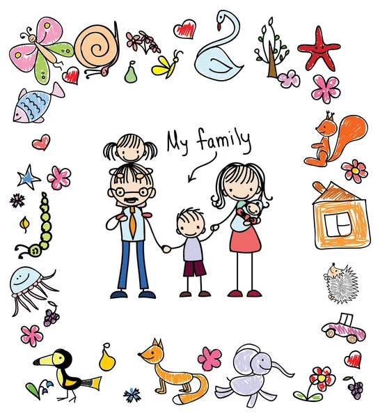 Imprimer famille heureuse — Image vectorielle
