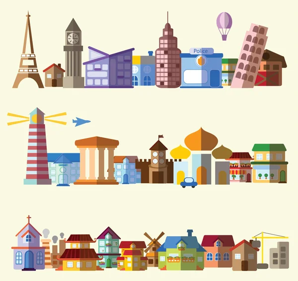 Différentes icônes de la ville — Image vectorielle