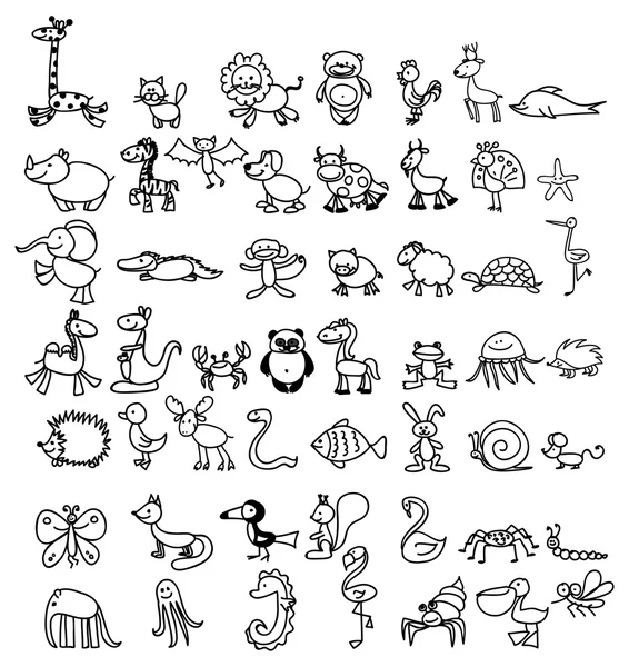 Drawings of doodle animals — Stock Vector