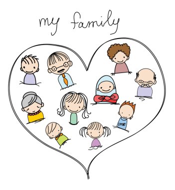 mutlu aile renkli doodle