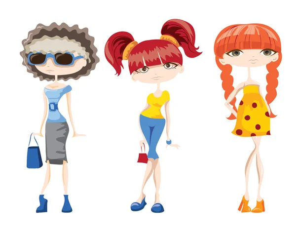 Dibujos animados chicas de moda — Vector de stock