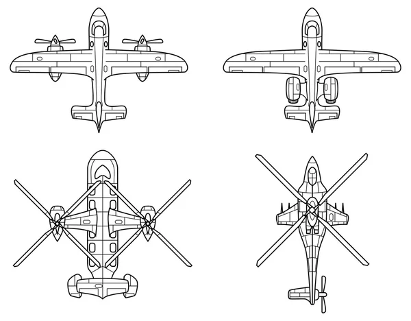 Conjunto de ícones avião e helicóptero — Vetor de Stock