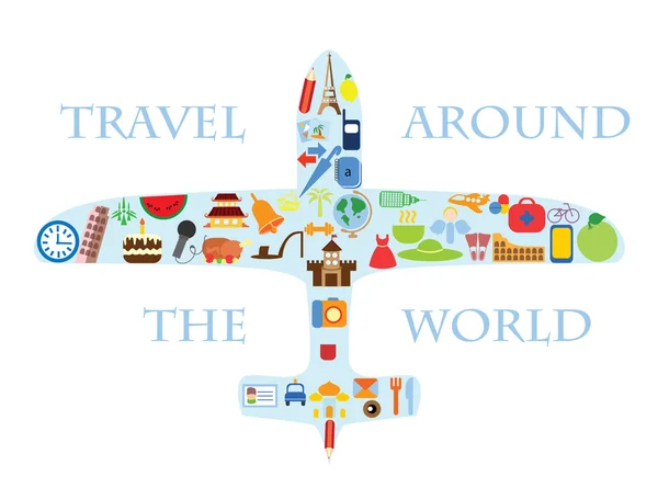 Icons set of traveling on airplane — Stock Vector