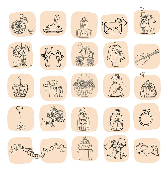 Doodle düğün set — Stok Vektör