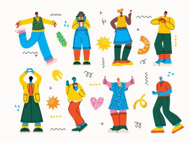 Değişik karakterler ve dinamik çizimlerden oluşan canlı bir koleksiyon. Bu yaratıcı varlıklar insan ilişkilerini kutluyor, onları modern sosyal kampanyalar için mükemmel yapıyor.