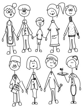 mutlu bir aile ve farklı meslekler