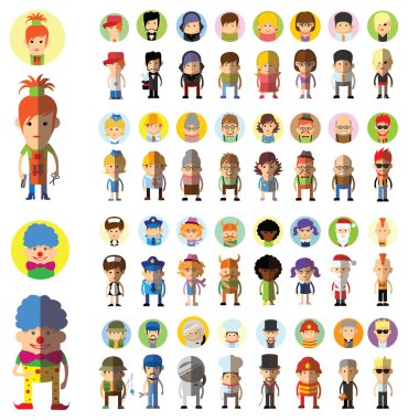 Sevimli karakter avatar simge kümesi