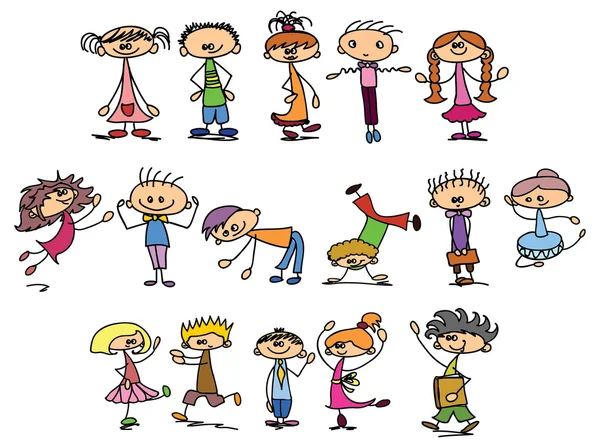 Dibujos animados garabato niños felices — Vector de stock