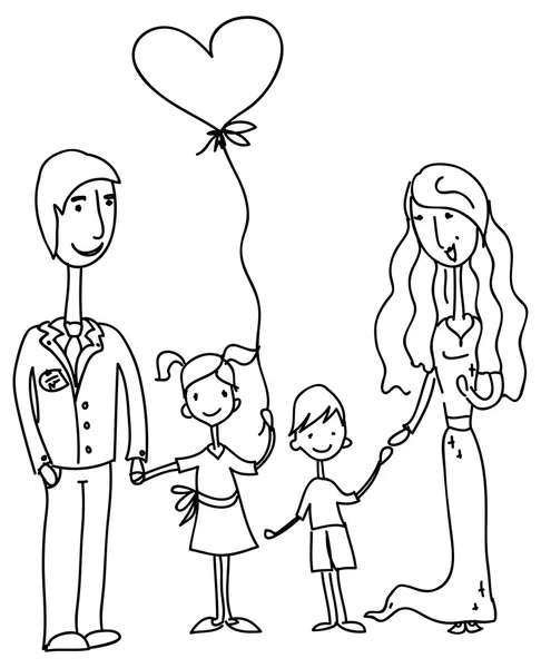 Των παιδιών doodle της ευτυχισμένη οικογένεια — Διανυσματικό Αρχείο
