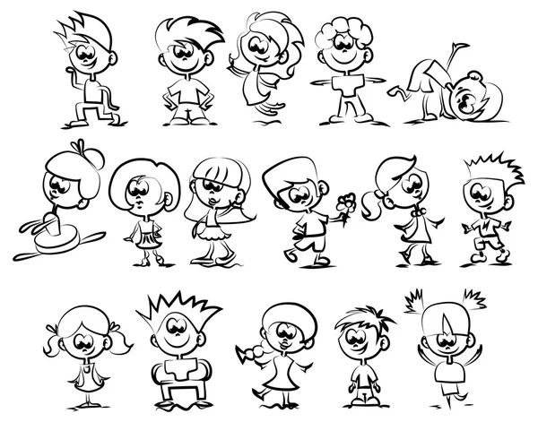 Dibujos animados garabato niños felices — Vector de stock