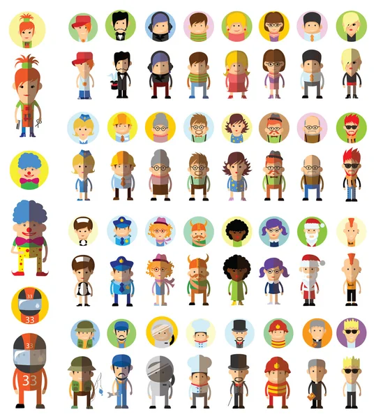 Conjunto de ícones de avatar personagem bonito — Vetor de Stock